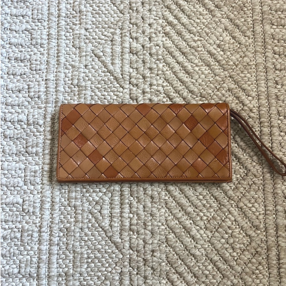 Wilsons Leather Pelle Studio Brown Woven Italian Leather Wristlet Clutch